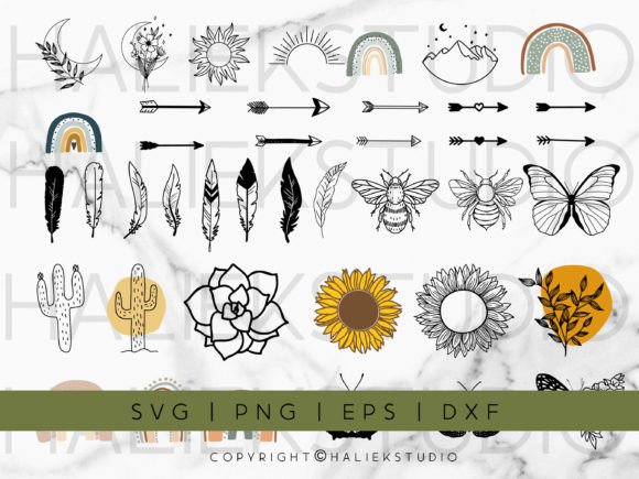 102 Boho Nature Elements SVG Files for Crafting Magic