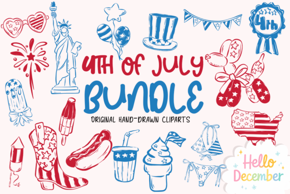 Celebrate with Style: 4th of July Hand Drawn Cliparts Bundle