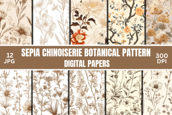 Sepia Chinoiserie Botanical Pattern: Timeless Elegance for Modern Projects