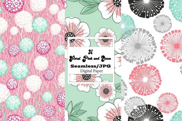 The Fresh Appeal of Floral Pink and Green Digital Paper