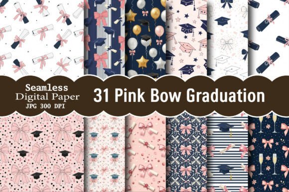 Unleash Creativity with Seamless Pink Bow Graduation Digital Paper