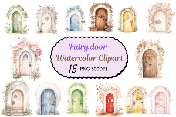 Whimsical Watercolor Fairy Door Clipart for Enchanting Designs