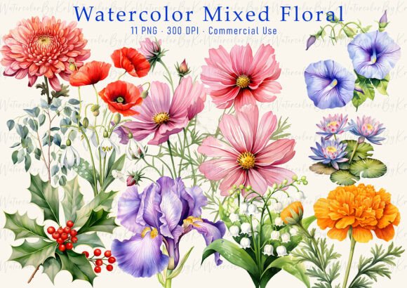 Wildflower Watercolor Bundle Clipart: A Versatile Design Asset